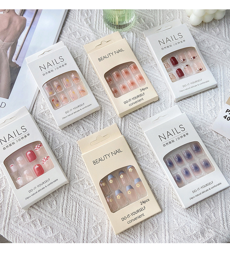 Summer InS-style wearable nail jelly glue with a high-end feel, short nail pieces, plastic finished nail art wholesale pic 27