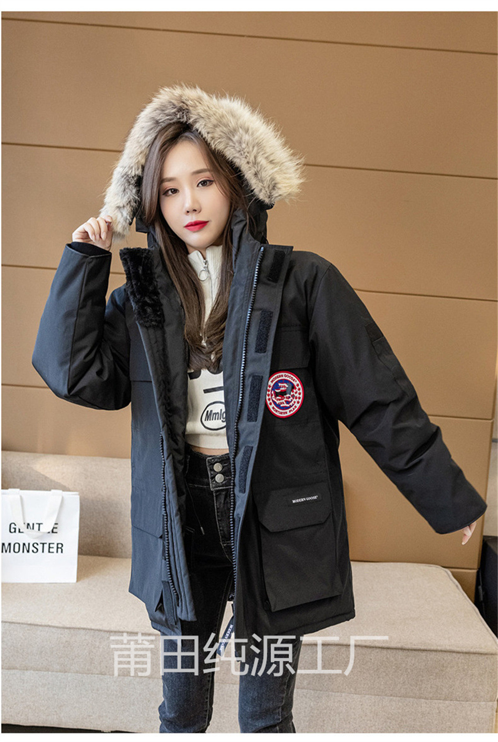 冬季08款大鹅防寒米白石墨灰羽绒服狼毛中长远征款羽绒服男女大鹅详情10