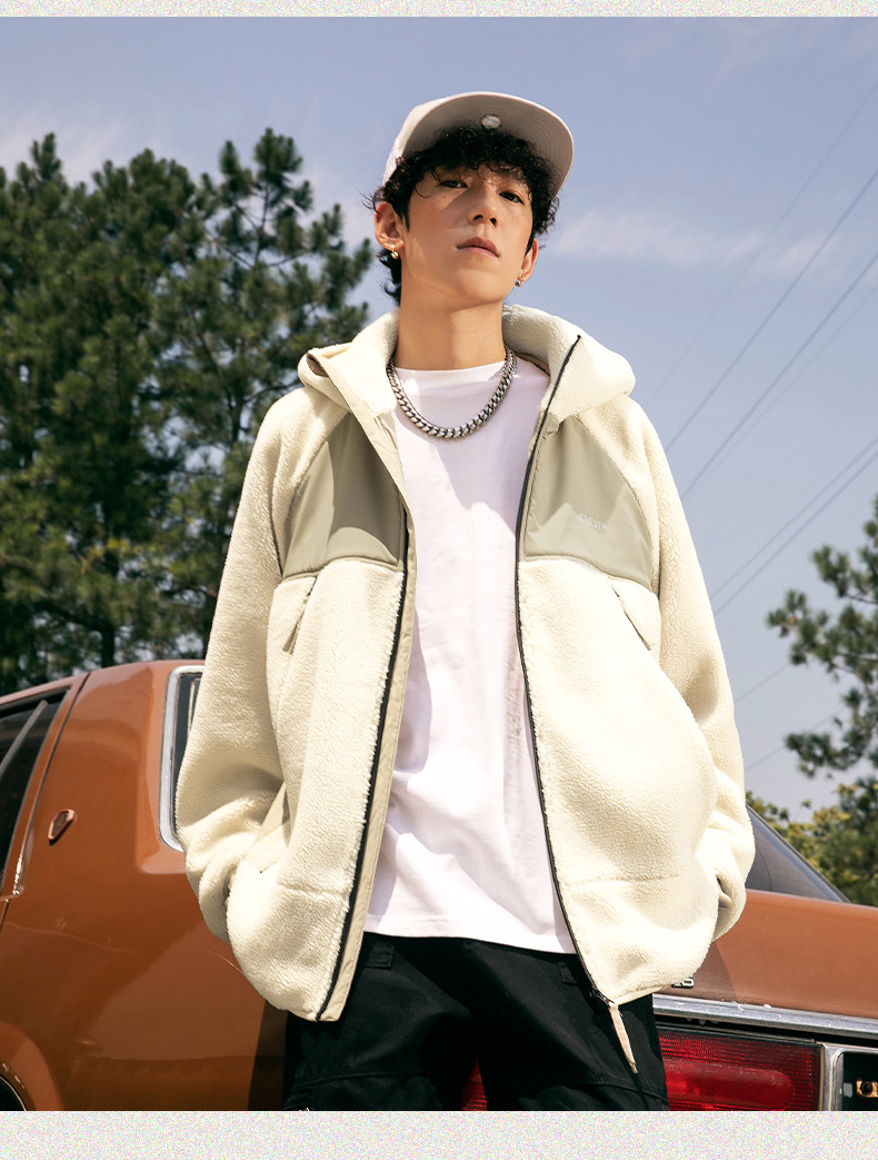 550G lambskin hooded jacket for men, a new winter heavyweight thickened cotton-padded jacket, an American retro trendy brand patchwork cotton-padded jacket pic 17