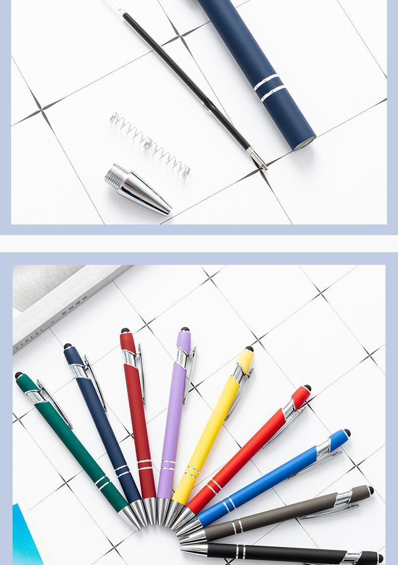 Wholesale of in-stock Meiji pen metal aluminum rod spray-bonded ballpoint pen with logo printing aluminum rod touch screen pen pic 20