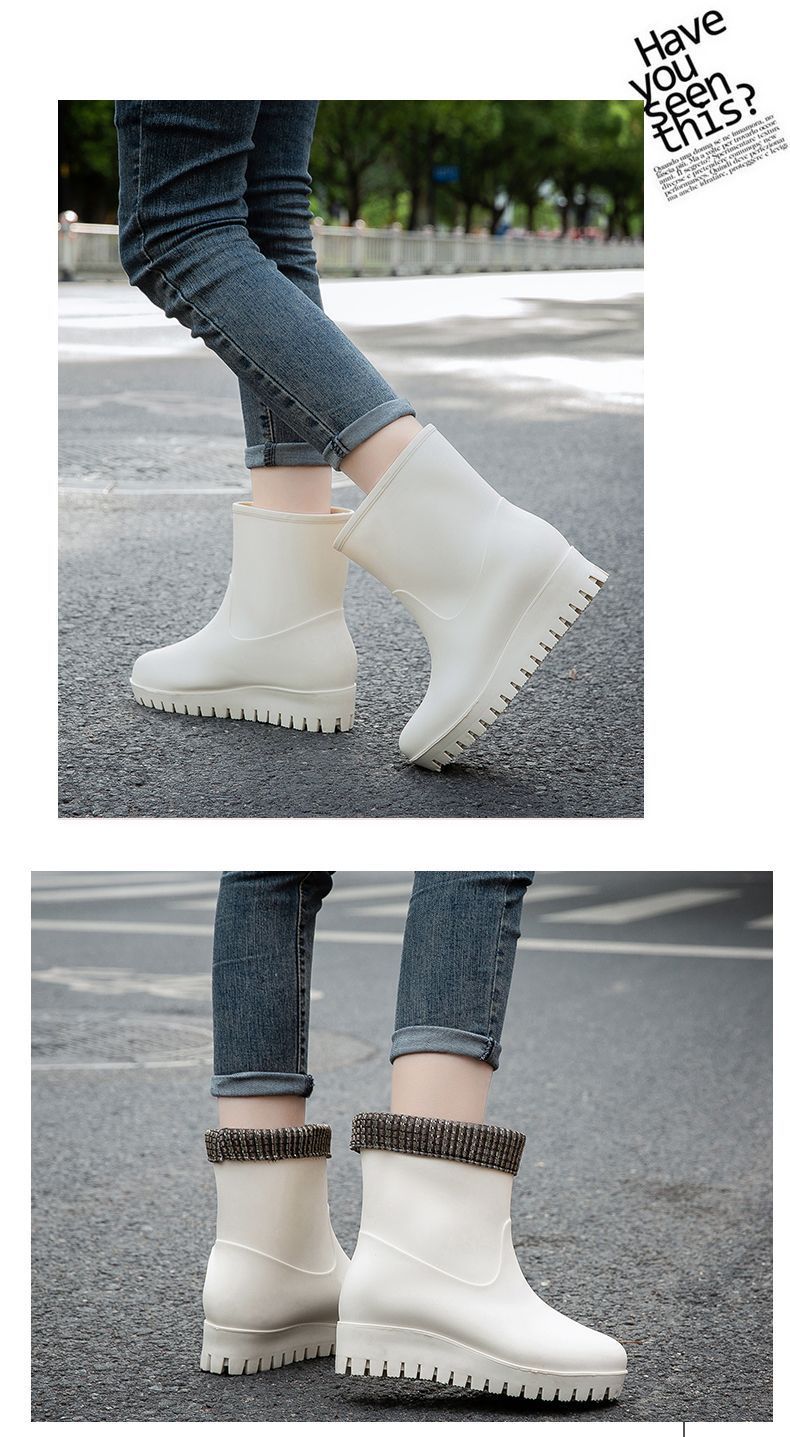 一件代发时尚雨靴女款时尚长筒水鞋防滑厚底增高胶鞋高跟工作雨鞋详情9