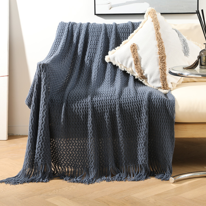Nordic-style sand hair blanket, cover blanket, nap blanket, fringed knitted blanket, sand towel, air conditioning blanket, small blanket, summer bed end blanket pic 32