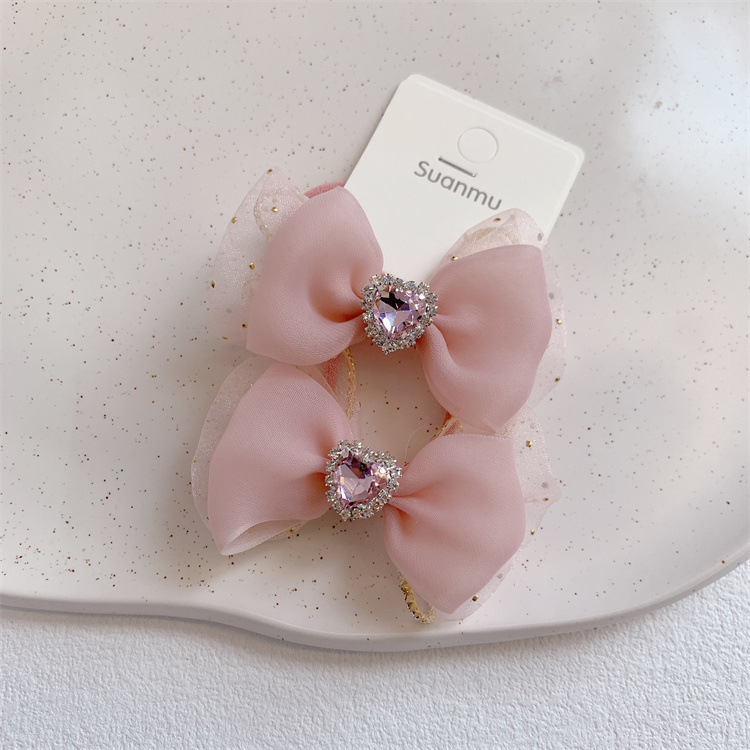 儿童粉色网纱立体蝴蝶结发夹对装边夹女童扎头发皮筋发圈头绳发饰详情7