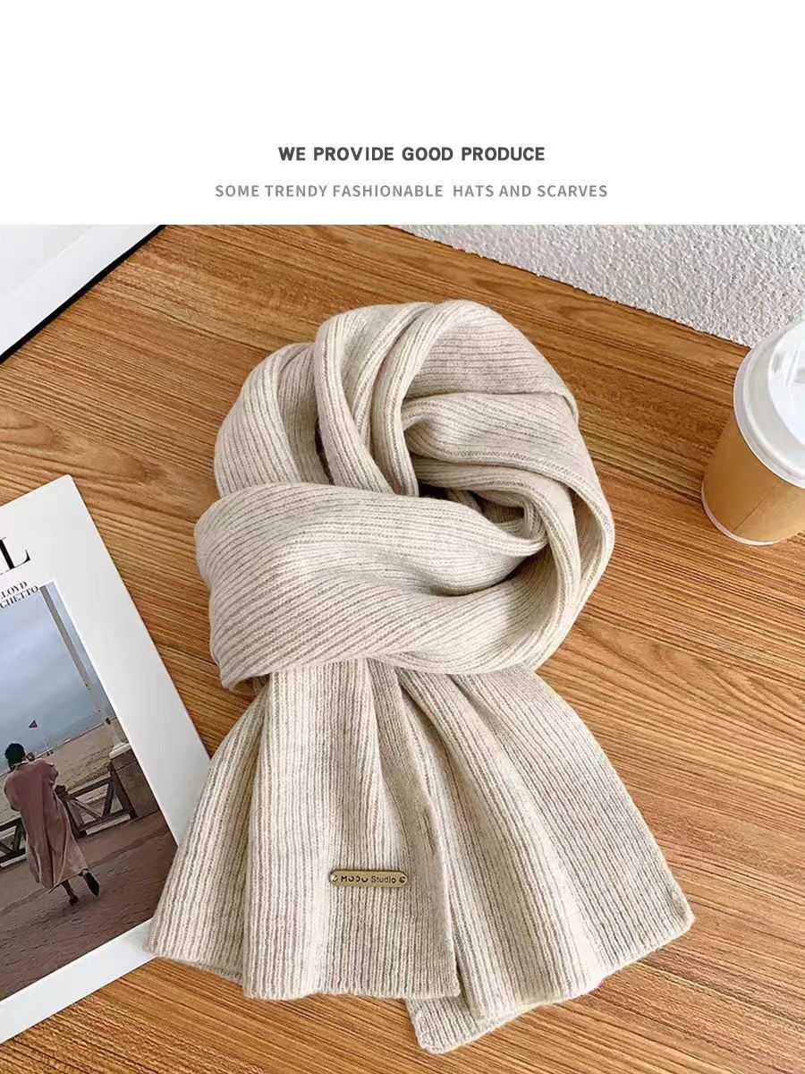 围巾女冬季2024新款毛线针织纯色小围巾潮韩系加厚保暖百搭长围脖详情2