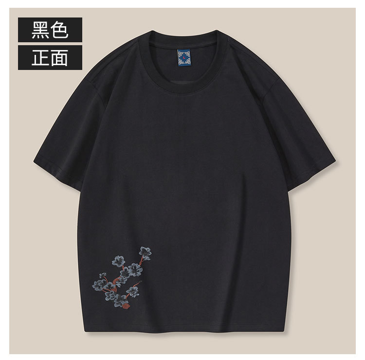 国潮夏季新款短袖t恤男装圆领宽松大码纯棉国潮重工刺绣潮牌 休闲半袖 pic 10