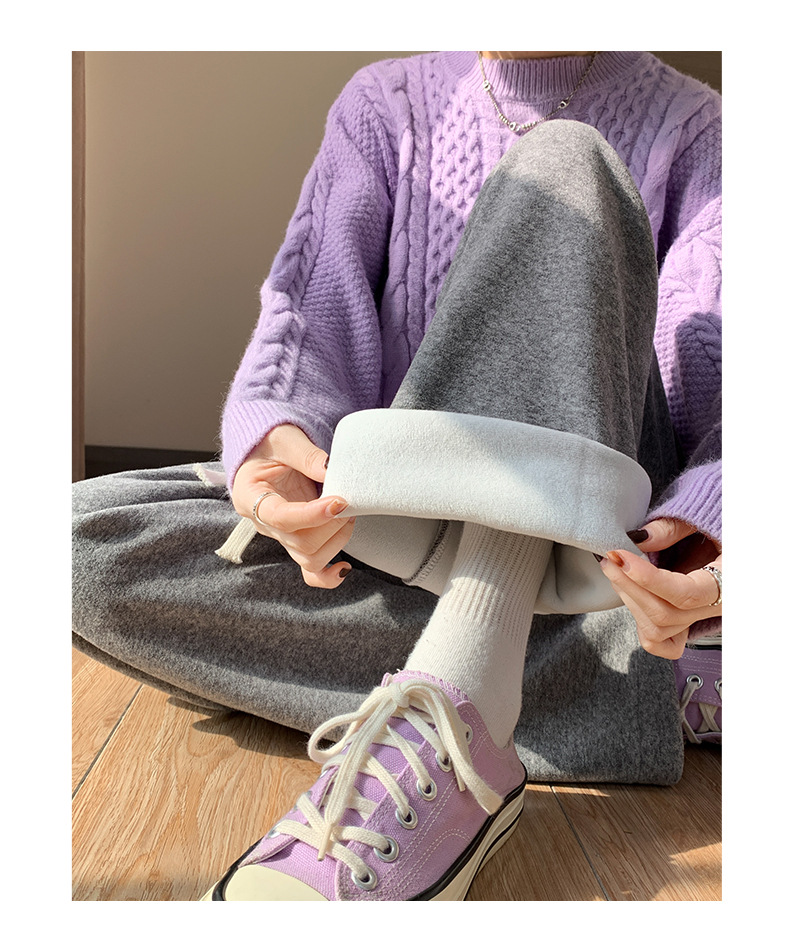 2023新款春秋季直筒裤韩国阔腿裤女高腰垂感显瘦粉色小众毛巾裤详情26