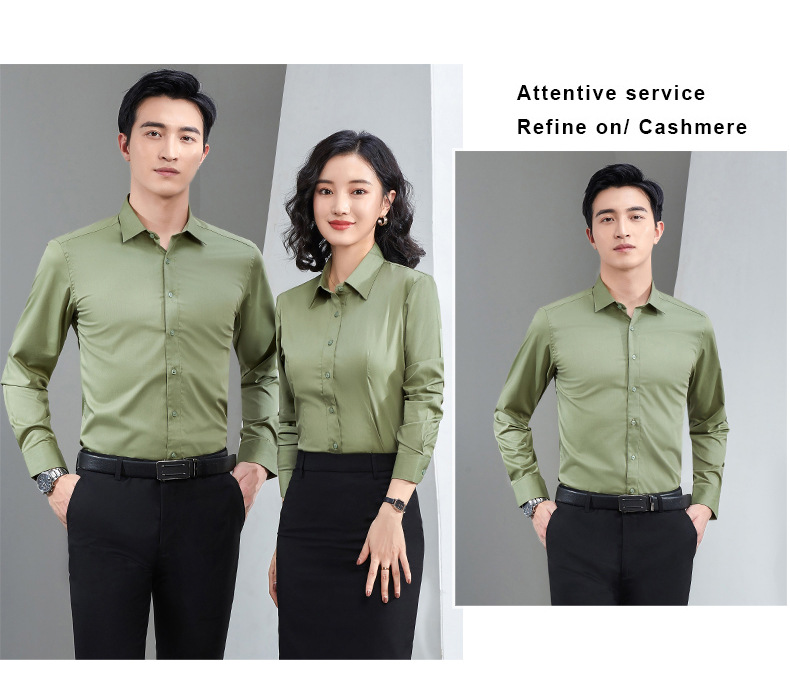 Factory direct supply of long-sleeved white bamboo fiber shirts for men, blue workwear no-iron fitted shirts for women, both men and women pic 48