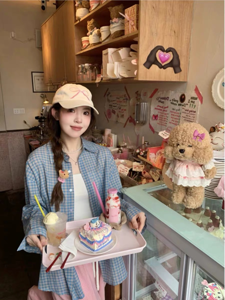 Blue checkered shirt top for women, 2024 new autumn style, light and laid-back casual loose shirt, sun-protective jacket pic 11