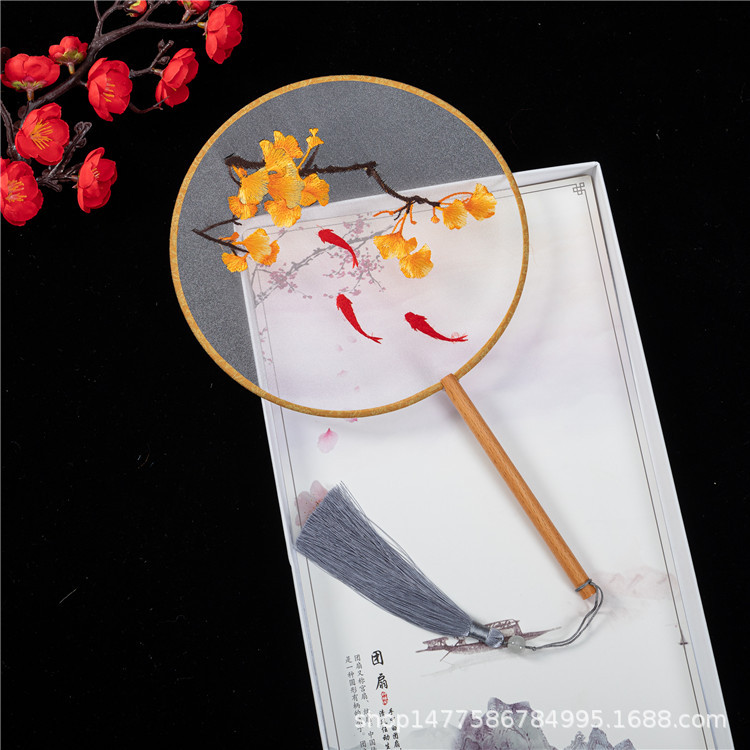 双面刺绣古典圆扇中国汉服古风长柄流苏旗袍仙鹤透明仿丝舞蹈扇子详情15