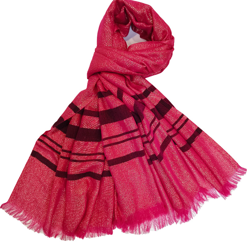 一件代发2023薄款人棉双色金丝短须长款头巾百搭包头围巾厂家直销跨境热卖详情3