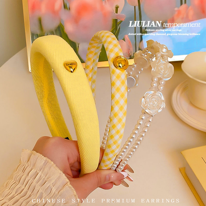 Yellow sweet high top hairband for women, 2025 new spring and summer style, high-end and versatile wide edge pressed hair clip headwear pic 16