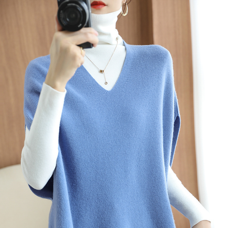 2022 spring/autumn new sweater women V-neck 蝙蝠衫 vest loose pullover knitted sweater trend pic 13