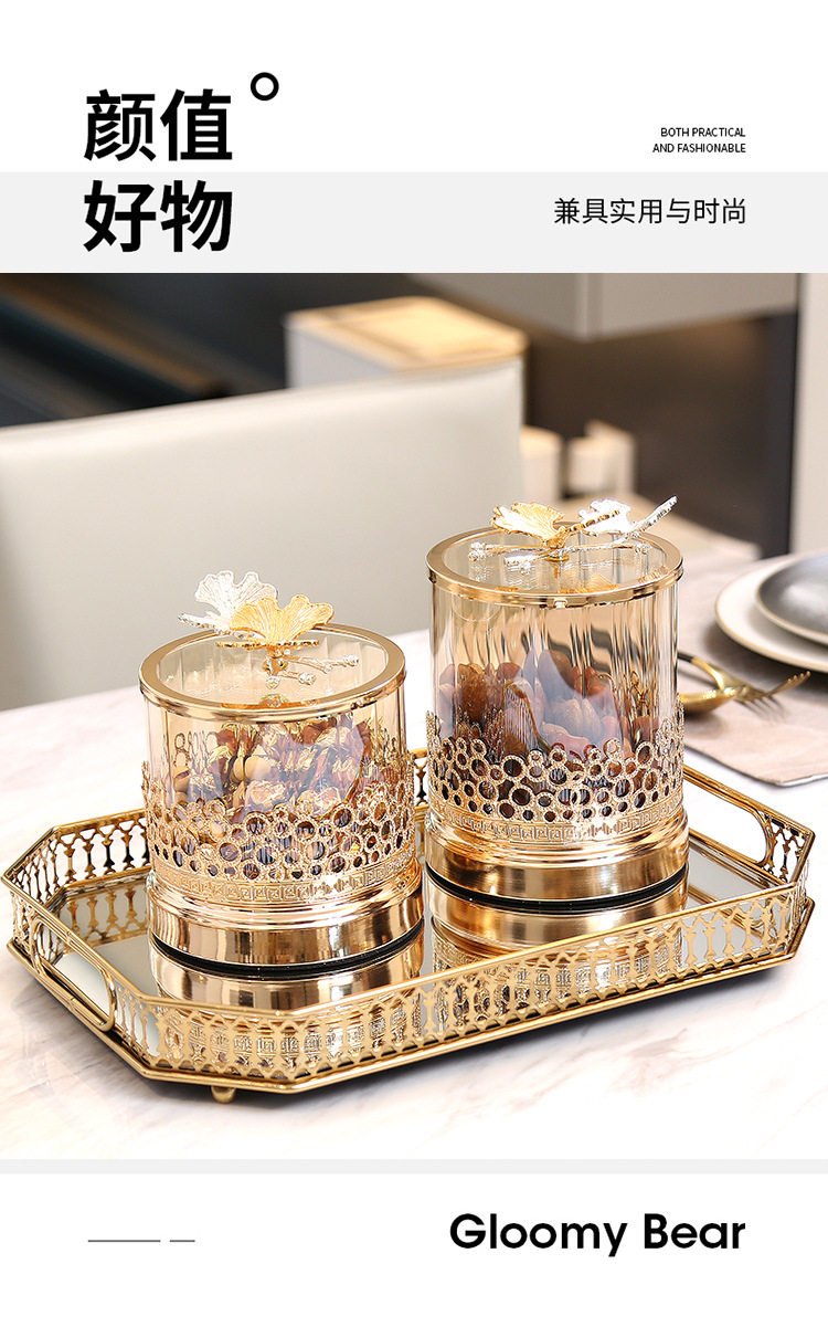 法国金糖果罐欧式轻奢高透玻璃装饰品桌面密封储物罐客厅创意摆件详情7