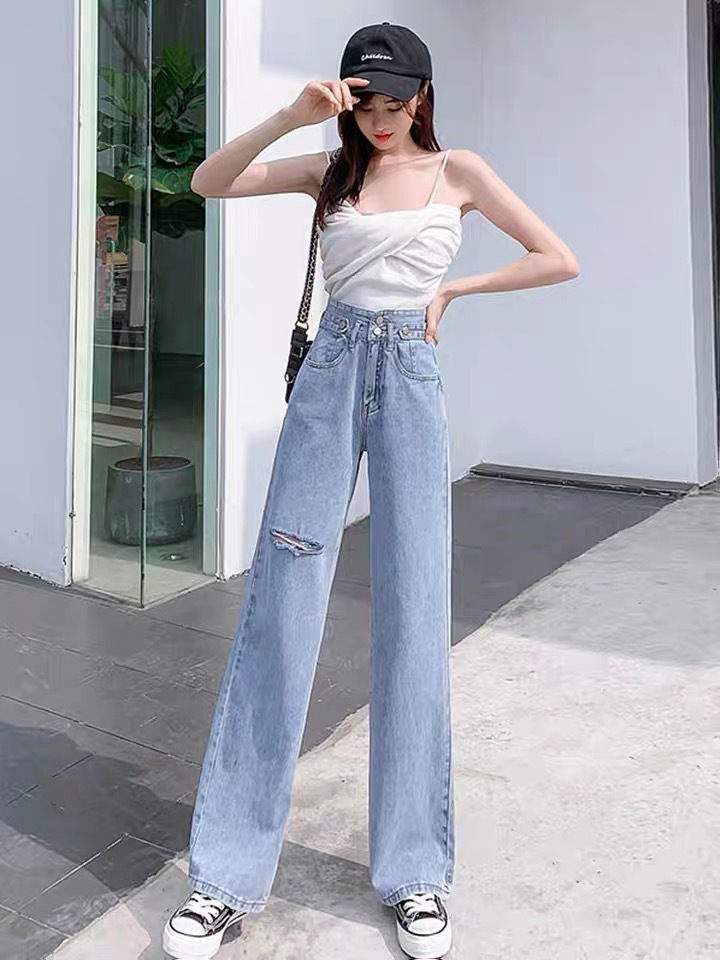2022 Summer new style denim long pants for women, Korean high-waisted, slimming, floor-length wide-leg pants, wholesale from foreign trade street stalls pic 20