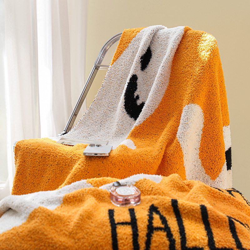 美式万圣节节日幽灵图案盖毯半边绒针织提花毯子保暖加厚毛毯批发详情10