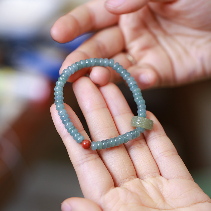 Blue water jadeite abacus bead single-loop bracelet and Tian Tian jade running ring Nan Hong accessory jewelry bracelet for good fortune and auspiciousness pic 3