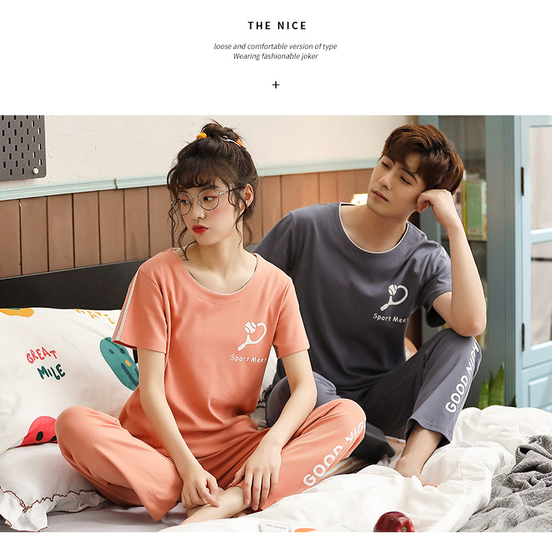 纯棉情侣睡衣夏季结婚新婚大码男士开衫长裤本命年红色家居服夏女详情58