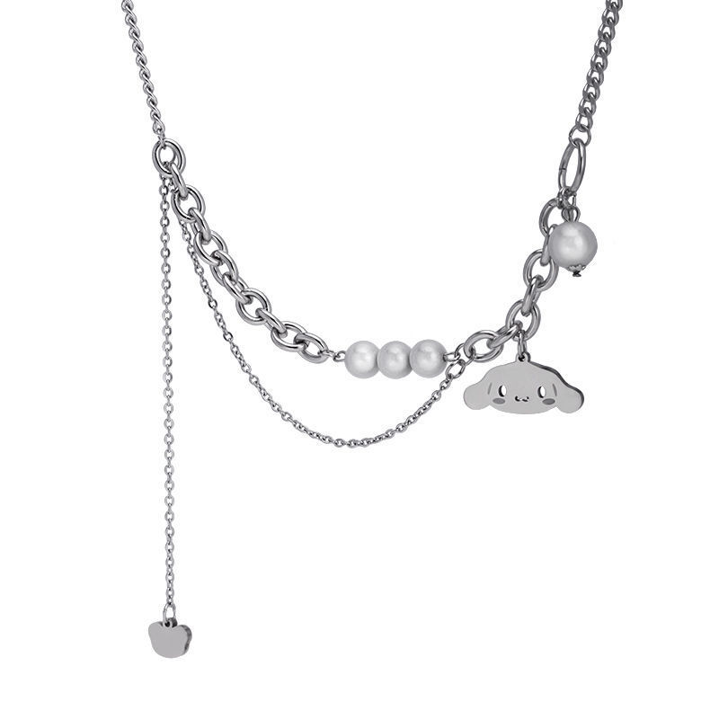 合金玉桂狗项链女ins极简嘻哈冷淡风反光珍珠锁骨链配饰品详情11