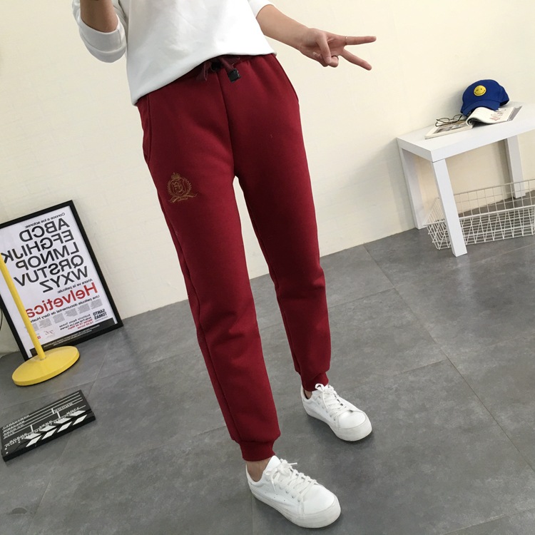 Autumn and winter lambskin sweatpants for women and couples, casual high-waisted cotton chanel-style long pants, loose tight-fitting fleece pants pic 8