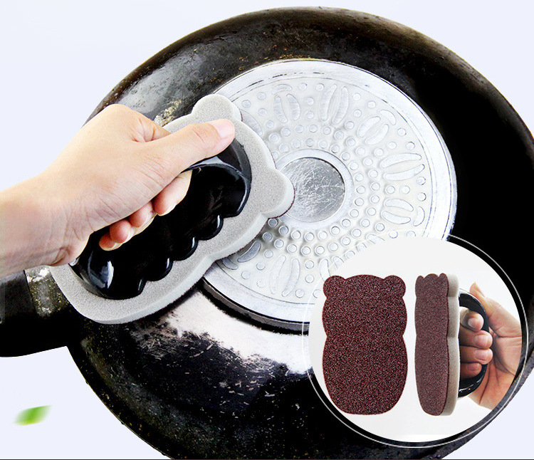 Little Hippopotamus diamond sand sponge cleaner with handle for kitchen use to remove dust from the bottom of POTS and clean the pot brush pic 4
