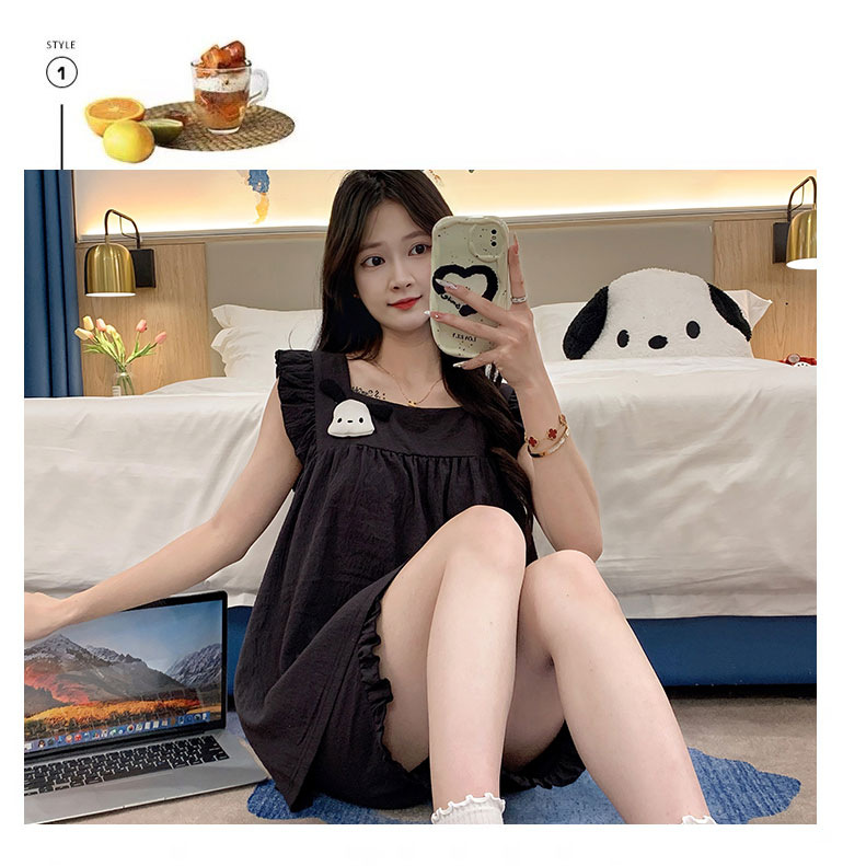 睡衣女夏季云朵棉甜美可爱风短裤吊带带胸垫两件套可外穿家居服女详情18