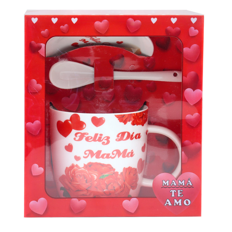 外贸西语母亲节陶瓷杯咖啡杯套装带底盘带柄勺早餐杯牛奶马克杯妇女节礼品送妈妈的礼物支持做客多语logo节庆礼品工厂直供详情9