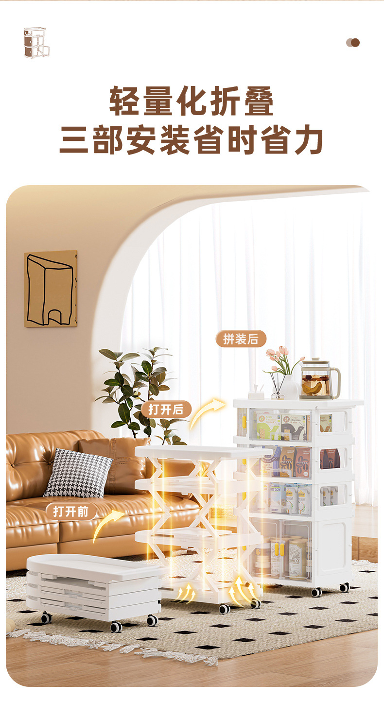 婴儿宝宝用品收纳储物折叠推车置物架卧室客厅可移动零食落地推车详情3