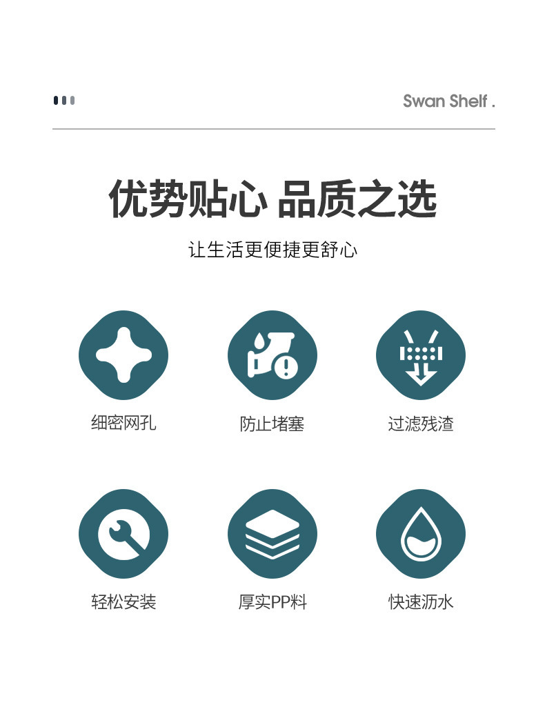 厨房专用垃圾过滤篮天鹅沥水篮干湿分离水槽挂式洗蔬菜沥水滤水架详情8