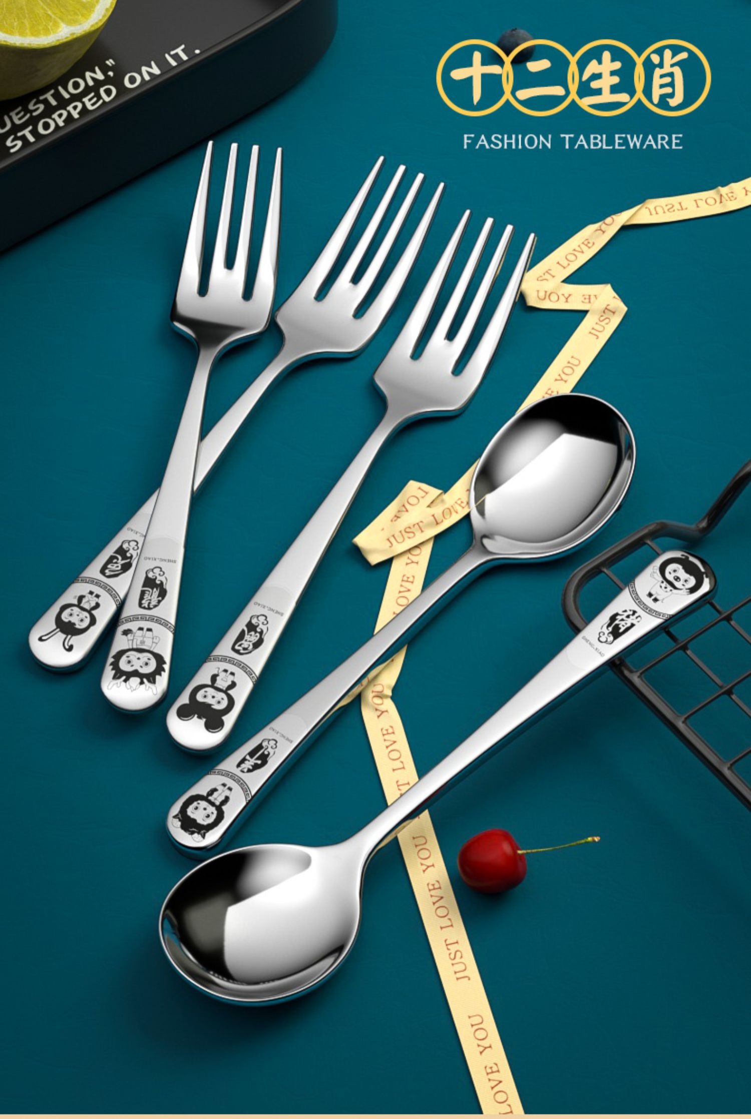 RP4T批发304不锈钢叉子家用主餐叉成人西餐具生肖学生水果叉沙拉详情18