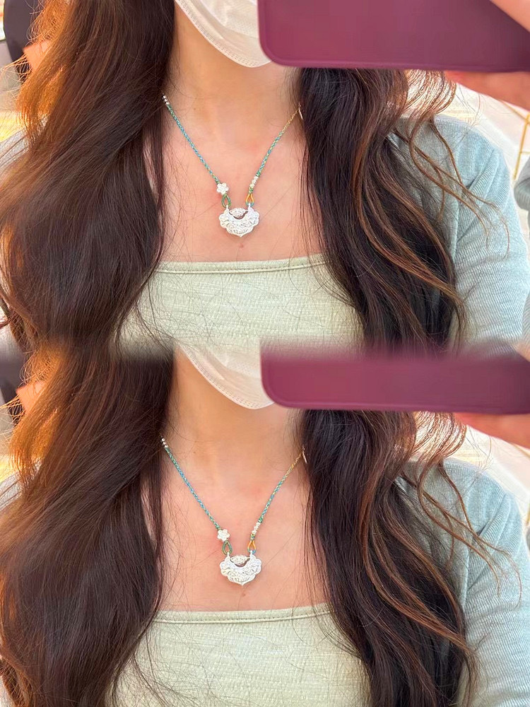 足银999锦鲤锁银莲花国风平安锁编织纯银项链双鱼如意长命锁锁骨详情18