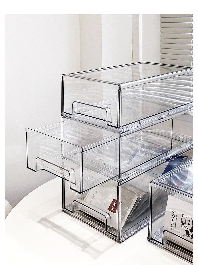 Mask storage box, light luxury transparent acrylic drawer-style cosmetics storage, dust-proof large-capacity desktop storage pic 2