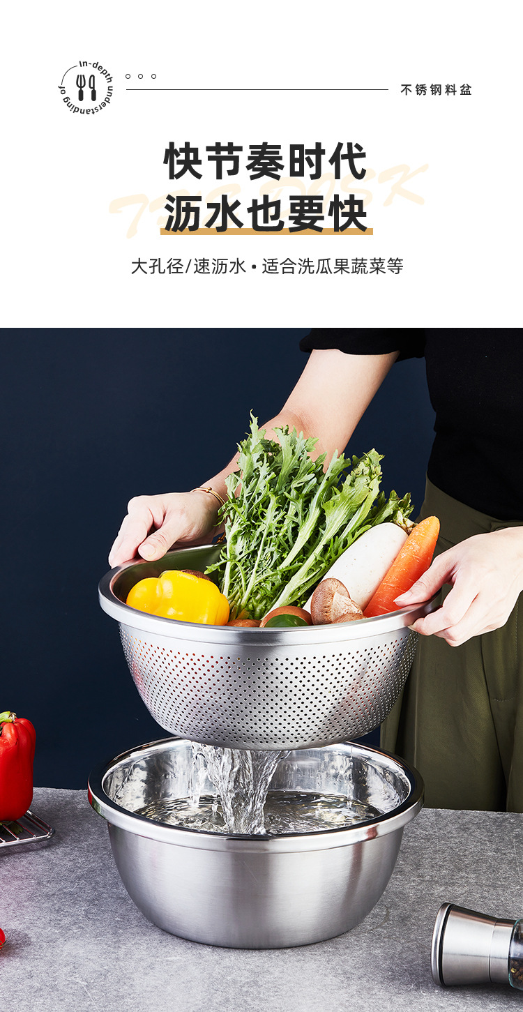304不锈钢盆批发厨房多用调料缸带盖和面盆打蛋盆家用沥水洗菜盆详情16