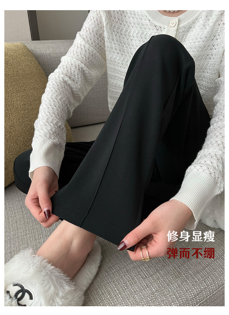 黑色开叉西装裤2023春新款窄版阔腿裤垂感女士休闲裤小个子直筒裤详情5
