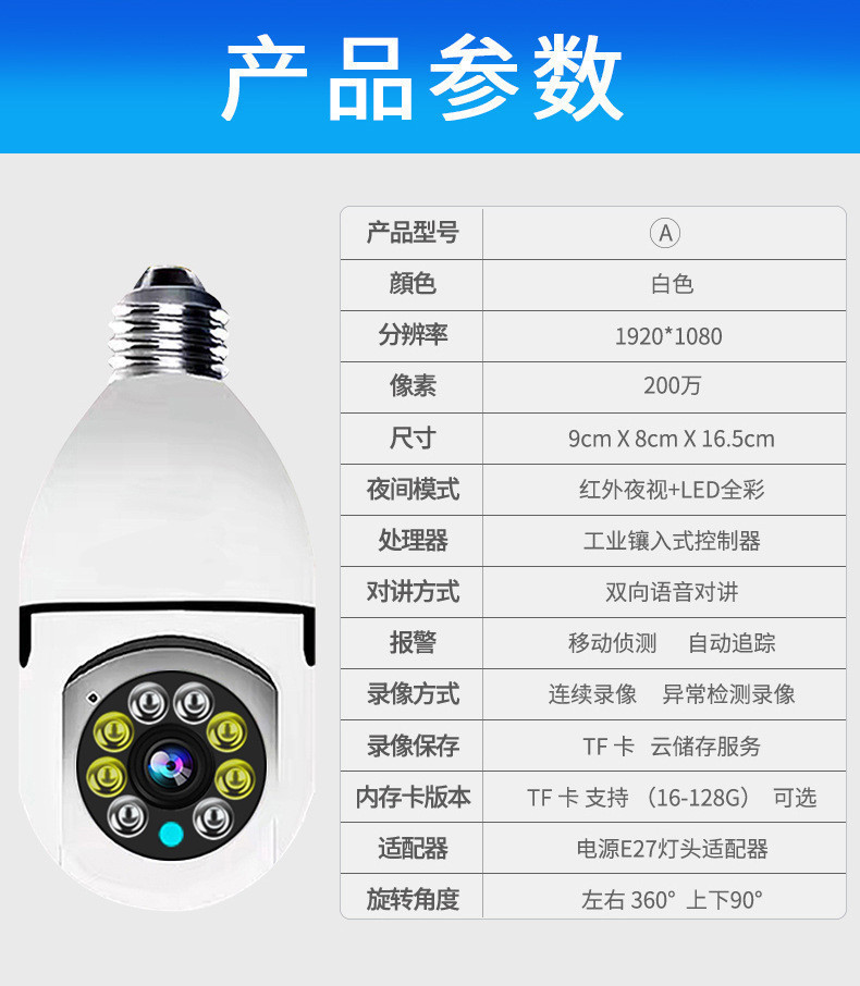 云蚁5G双频灯泡式无线监控摄像头360度全景智能wifi监控运程家用详情20