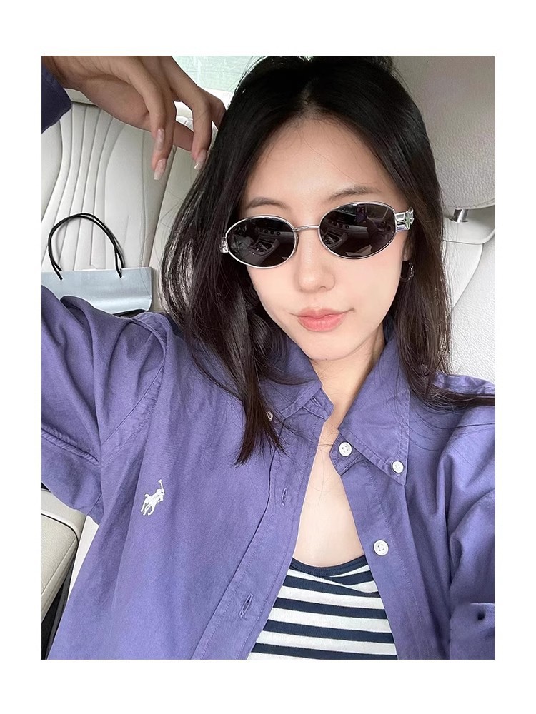 New cat-eye high-definition polarized glasses, oval-shaped personalized metal-framed sunglasses, fashionable and retro sunglasses for female Internet celebrities pic 4