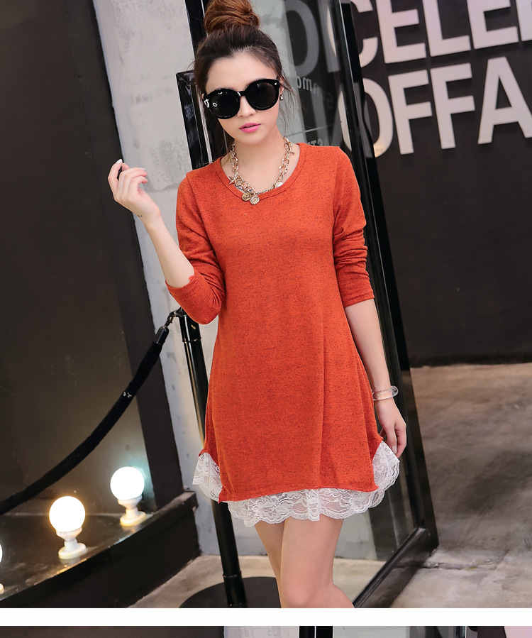 Autumn large-sized solid color T-shirt for pregnant women with lace trim, mid-length loose base layer pic 18