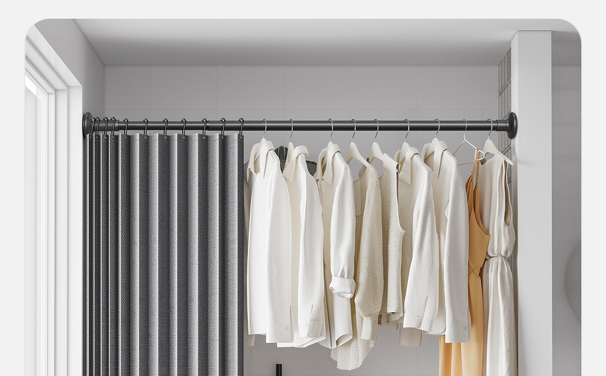 Bathroom folding shower curtain set, no need for drilling, invisible waterproof and anti-mold fabric curtain, bathroom partition, shower dry and wet separation pic 46