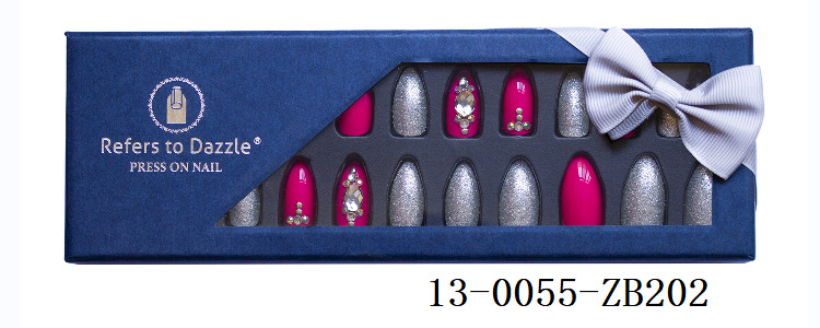 24-piece pointed-head bride wearing nail jewelry, false nail patches, scallion powder with diamonds and adhesive back nail patches gift box toolkit pic 33