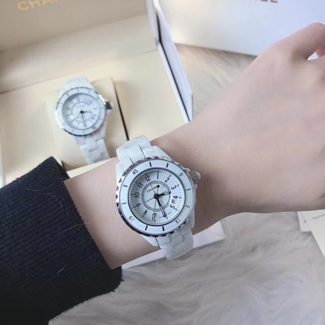 小香风手表J12系列白色陶瓷手女士石英表防水蝴蝶扣情侣手表男表详情22