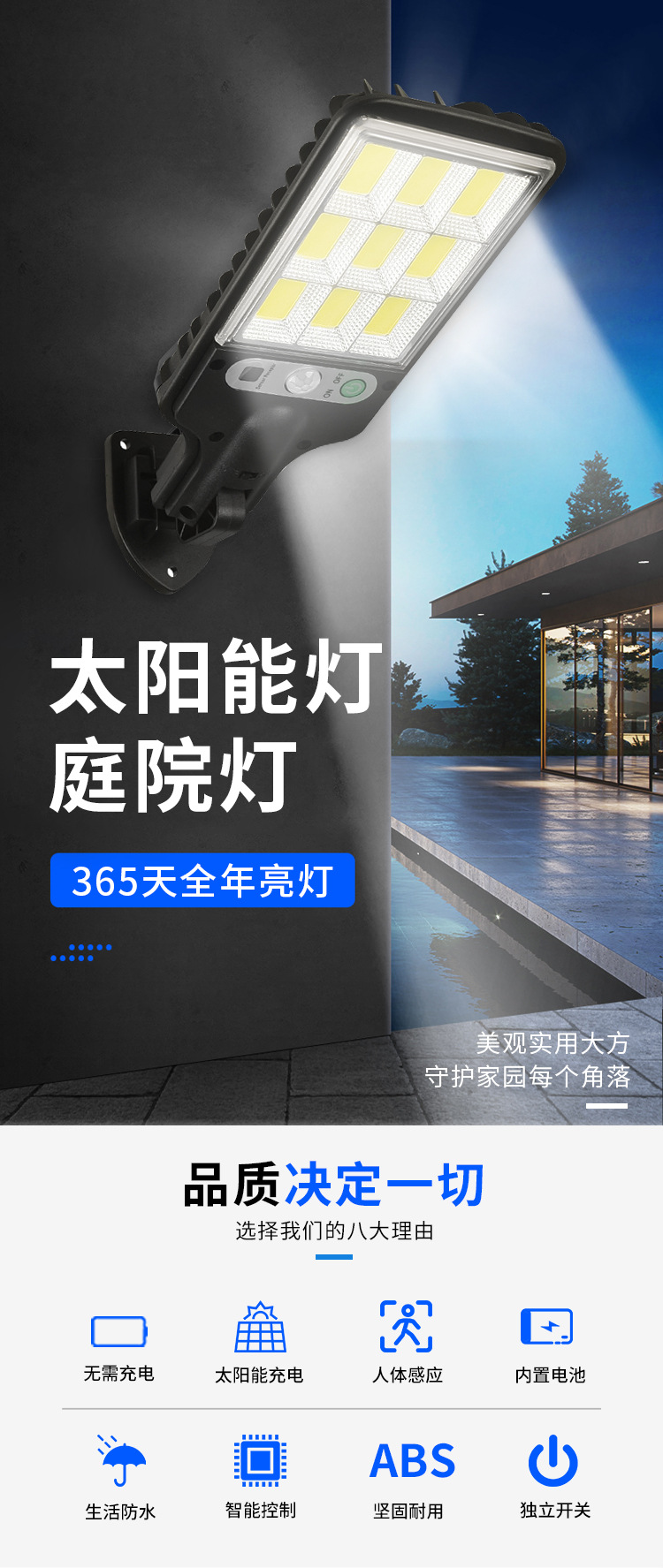 Cross-border outdoor LED wall lamps, household lighting, rechargeable street lamps, human body sensor remote control solar lamps, garden lamps pic 2