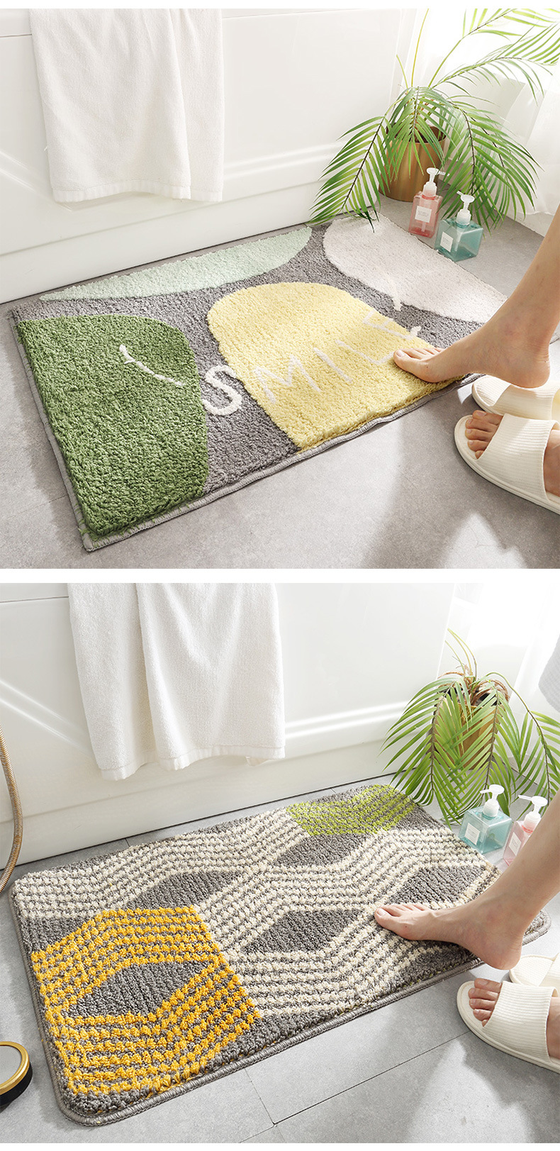 Cross-border simple thickened bathroom absorbent floor mat carpet, door entry home flocked anti-slip mat, bedroom floor mat pic 7