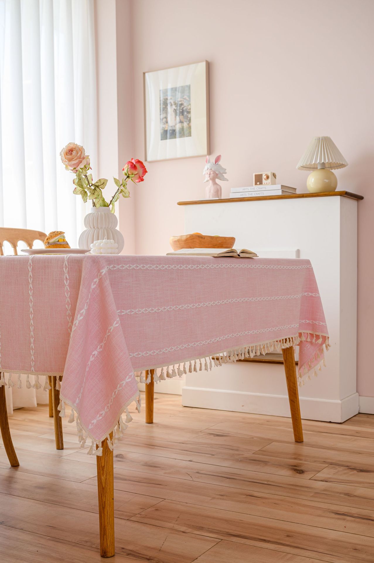 Cross-border three-dimensional embroidered striped tablecloth, popular black solid color, white cotton and linen tablecloth cover, fabric outdoor party pic 16