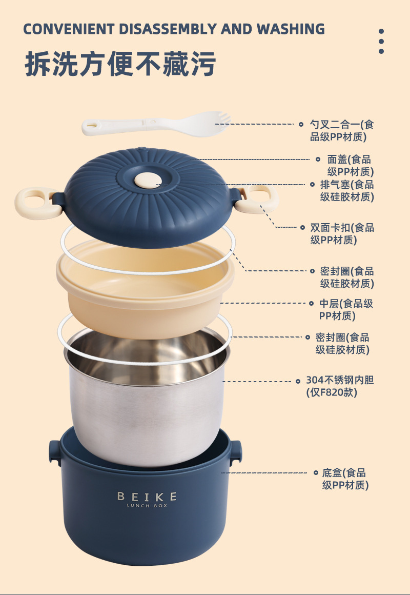 304不锈钢保温饭盒便携超长学生多层 食品级保温保鲜不锈钢便当盒详情9