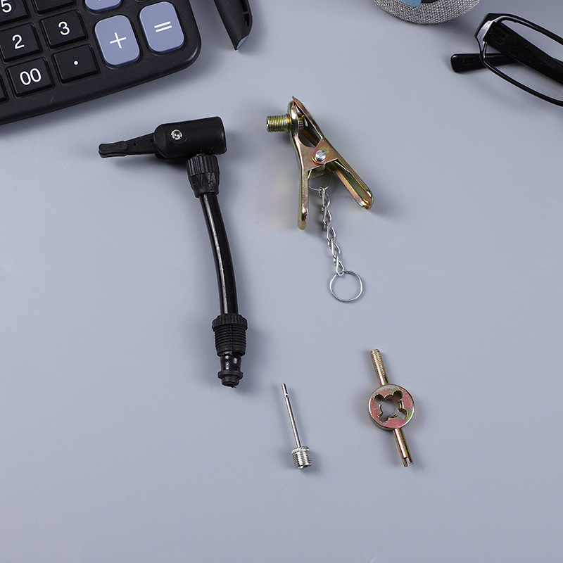 Super value valve core wrench, key, air needle with air pipe, air nozzle clamp, affordable four-piece set for inflation pic 2