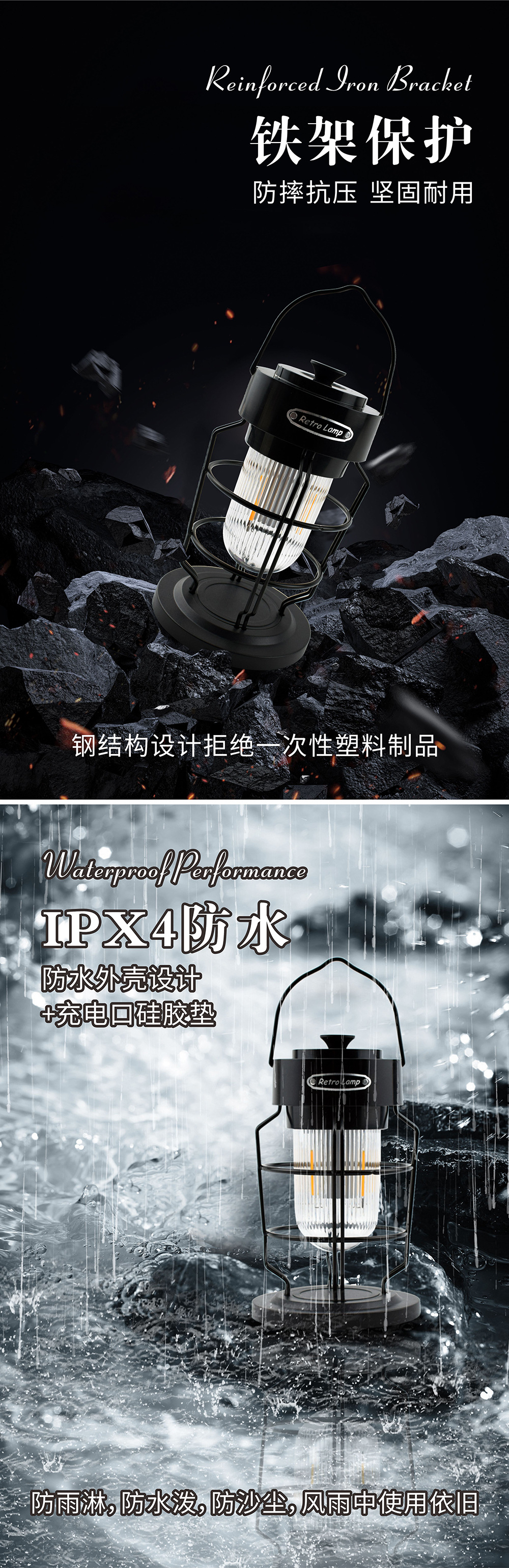 Outdoor camping lamps, new camping lamps, tent lamps, rechargeable retro horse lamps, portable camp lamps, Douyin cross-border bestsellers pic 22