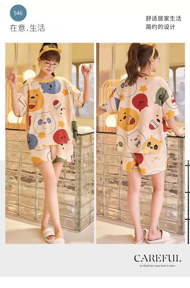 2023新款睡衣女夏季薄款短袖可爱韩版卡通套装家居服可外穿两件套详情4