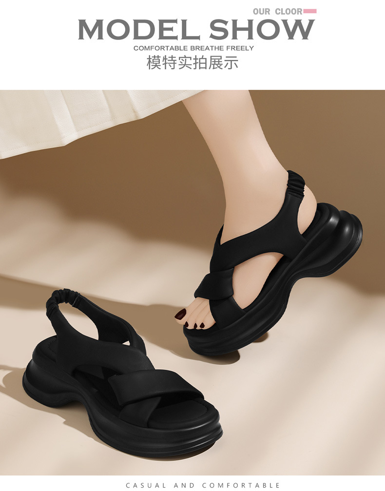 凉鞋女夏季新款松糕厚底小个子沙滩鞋高级感法式配裙子罗马鞋详情7