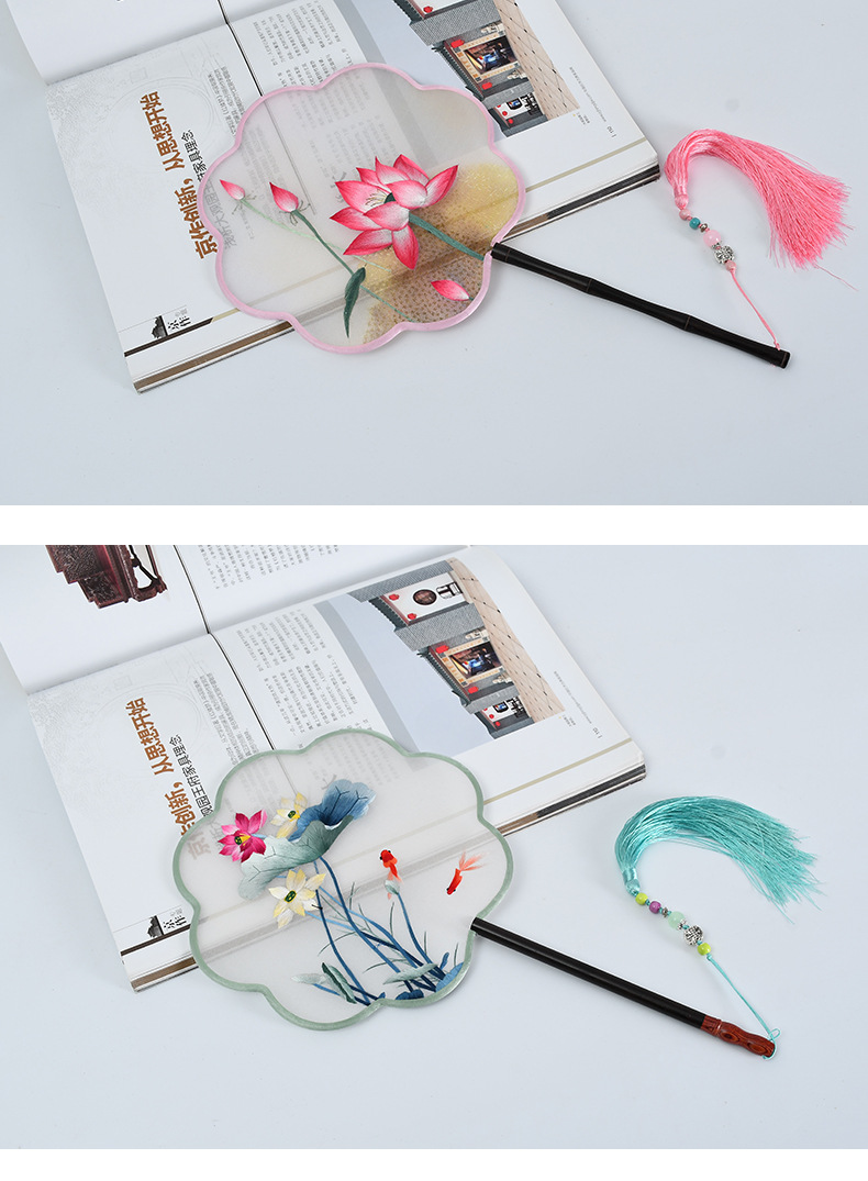 手工苏绣宫扇真丝刺绣宫扇 工艺品扇团扇 非遗手工刺绣苏扇批发详情12