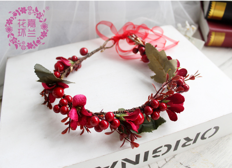 Jialan Flower Ring Berries Original pure hand-woven flower rings, beautiful bridal wedding photography styling accessories, hair bands pic 6