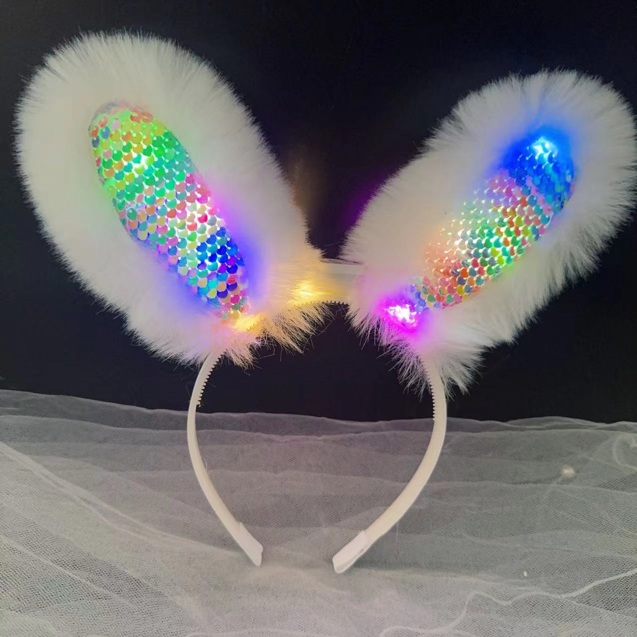 Luminous plush rabbit ear headbands with flashing lights, selling cute rabbit ear headbands, setting up stalls at night markets, and wholesale toys pic 9